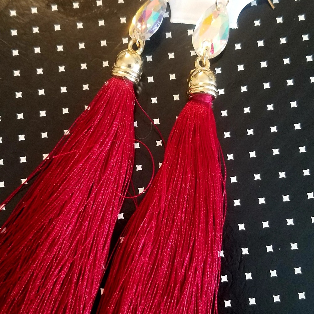 Red Tassel Dangle Earrings